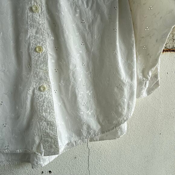 Vintage Eyelet Shirt Button Down Blouse Womens M Long Sleeve Grandma Cottagecore - Picture 3 of 5